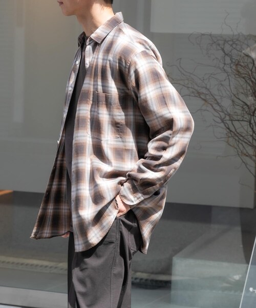 URBAN RESEARCH DOORS（アーバンリサーチドアーズ）の「FORK&SPOON　コットンウールチェックシャツ（シャツ/ブラウス・メンズ・BROWN/GRAY・4/5）」の4枚目の写真