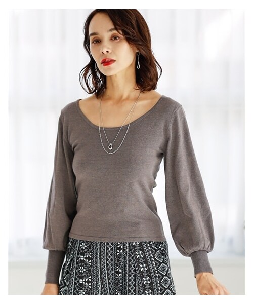 nissen（ニッセン）の「Uネックニットプルオーバー【ERES BELLA】（ニット/セーター・レディース・モカ/パープル・M/L/LL/3L）」の7枚目の写真