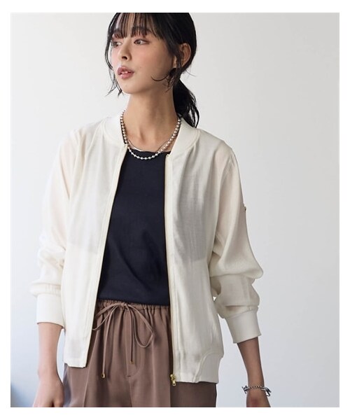 nissen（ニッセン）の「＜大きいサイズ＞シアーMA-1ブルゾン（MA-1・レディース・チャコール/ライトカーキ/オフホワイト/アクアブルー・L/LL/3L/4L/5L/6L/8L/10L）」の10枚目の写真