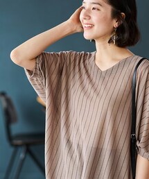 nissen | 大きいサイズシャリ感素材の梨地ドルマンニット風Tシャツ(Tシャツ/カットソー)