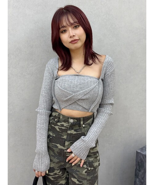 EVRIS（エヴリス）の「アンサンブルチェーンニットトップス（ニット/セーター・レディース・グレー/ブラック/ブルー・F）」の3枚目の写真