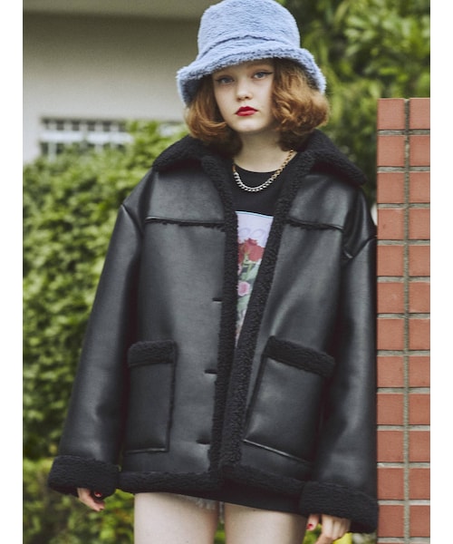 jouetie（ジュエティ）の「ランチコート（ムートンコート・レディース・カーキ/ブラウン/ブルー/ピンク/アイボリー/ブラック・M）」の5枚目の写真