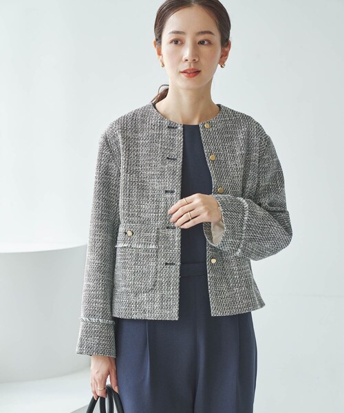 URBAN RESEARCH（アーバンリサーチ）の「ノーカラーツイードジャケット（ノーカラージャケット・レディース・OFF WHITE/BLACK MIX・Free）」の14枚目の写真