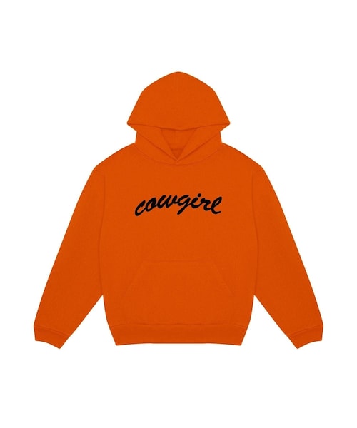 bonjour records(ボンジュールレコーズ)の「cowgirl/カウガール Script Hoodie(パーカー・レディース・オレンジ・L/M/XL)」の1枚目の写真