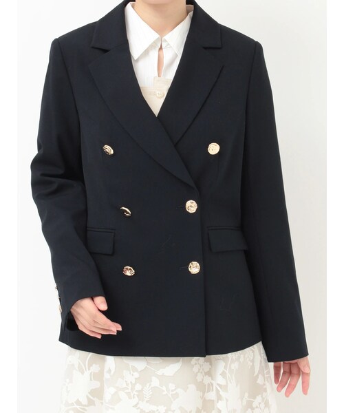 MERCURYDUO（マーキュリーデュオ）の「メタルボタン使い紺ブレザー（ノーカラージャケット・レディース・ネイビー・S/M）」の2枚目の写真