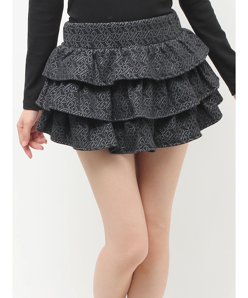 GYDA（ジェイダ）の「GG chain glitter print tieredスカートライクショートパンツ（スカート・レディース・グレー/ブラック・F）」の3枚目の写真