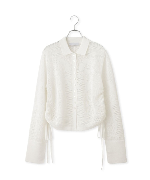 ADAM ET ROPE'(アダムエロペ)の「【サステナブル】クロシェニットシャツ(シャツ/ブラウス・レディース・ブラック/ホワイト・F)」の1枚目の写真