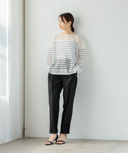 URBAN RESEARCH（アーバンリサーチ）の「ボートネックシアーニット（ニット/セーター・レディース・ORANGE/WHTxD.NAVY/NAVYxOFF・FREE）」の13枚目の写真