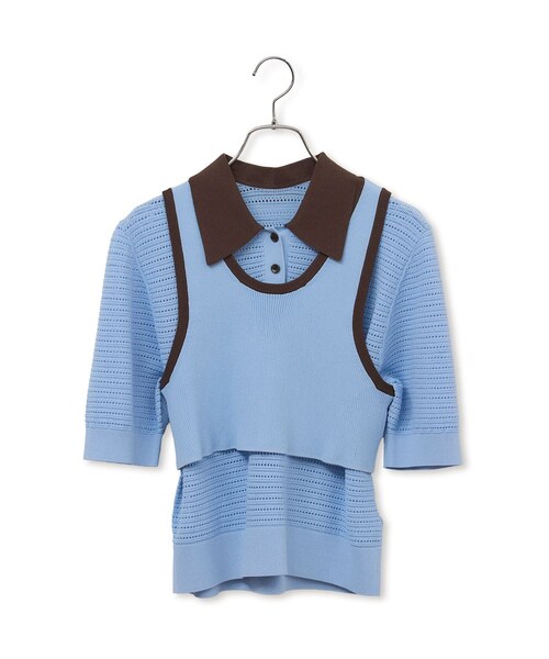 ADAM ET ROPE'（アダムエロペ）の「【サステナブル】タンクコンビパターンポロニット（ポロシャツ・レディース・オフホワイト/ブラウン/サックス・F）」の19枚目の写真