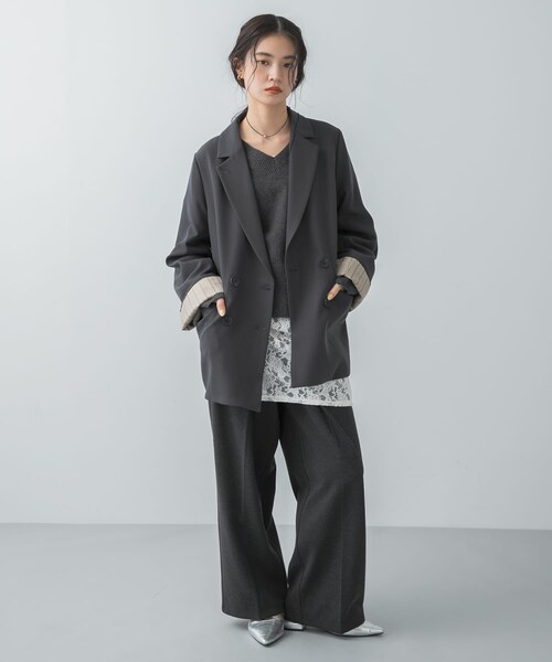 SENSE OF PLACE by URBAN RESEARCH（センスオブプレイスバイアーバンリサーチ）の「ワイドスリーブオーバージャケット（テーラードジャケット・レディース・CHARCOAL/IVORY/BEIGE・One）」の18枚目の写真