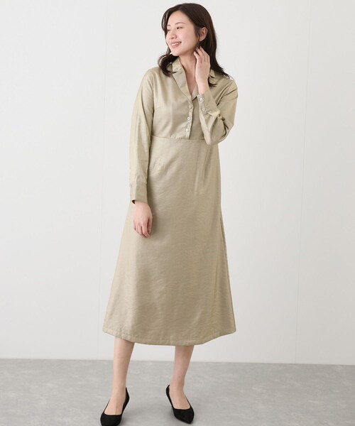 Jayro（ジャイロ）の「開衿Iラインワンピース（ワンピース・レディース・チャコール/キナリ/ベージュ・M）」の3枚目の写真