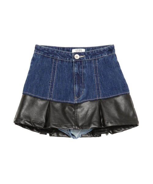 GYDA（ジェイダ）の「【TINY】フェイクレザードッキングデニムスカートライクショートパンツ（デニムスカート・レディース・ネイビー・S/M）」の7枚目の写真