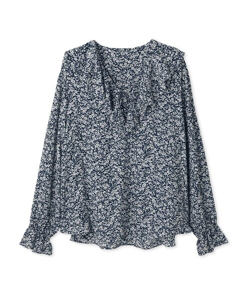 ROPE'(ロペ)の「【J'aDoRe・ルミネ別注】ラッフルフリルVネックブラウス(無地/プリント柄)(シャツ/ブラウス・レディース・ブラック/オフホワイト/ネイビー・F)」の19枚目の写真