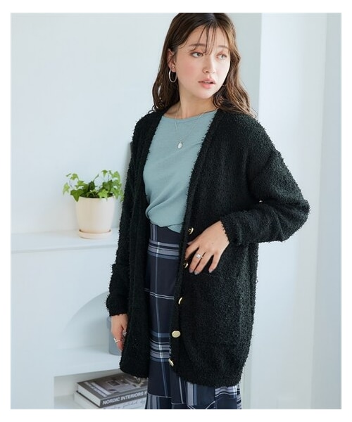 nissen（ニッセン）の「＜大きいサイズ＞テープヤーンカーディガン（カーディガン/ボレロ・レディース・オフホワイト/【没】ネイビー/黒・L/LL/3L/4L/5L/6L/8L/10L）」の3枚目の写真