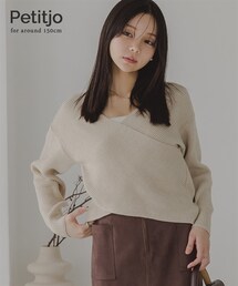 Petitjo | 小さいサイズ　綿混クロスニット　低身長さん・小柄女性(ニット/セーター)
