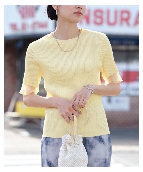 nissen（ニッセン）の「＜大きいサイズ＞ 袖口シアーリブトップス（Tシャツ/カットソー・レディース・黒/アイボリー・L/LL/3L/4L/5L/6L/8L/10L）」の3枚目の写真