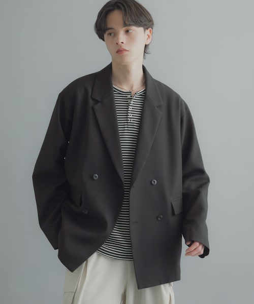 SENSE OF PLACE by URBAN RESEARCH(センスオブプレイスバイアーバンリサーチ)の「『撥水/防花粉』SKIN Proofダブルテーラードジャケット(テーラードジャケット・メンズ・BLACK/BROWN/BLUE GRAY・M/L)」の2枚目の写真
