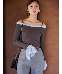 MERCURYDUO | 異素材フリルオフショルリブニット(ニット/セーター)