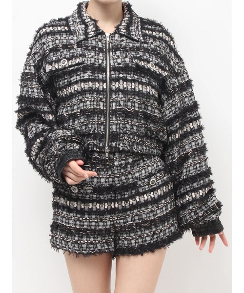 GYDA（ジェイダ）の「Symmetry GYDAラメツイードジャケット（その他アウター・レディース・アイボリー/ブラック/ミントグリーン・F）」の3枚目の写真