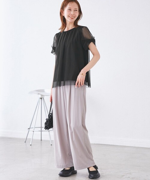 ROPE' PICNIC(ロペピクニック)の「Cutee チュールドッキングツイストスリーブトップス/リンクコーデ(Tシャツ/カットソー・レディース・ブラック/ホワイト/ライトグリーン/ブルー系・38)」の7枚目の写真