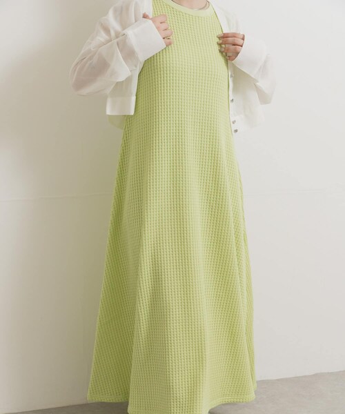 THE GOODLAND MARKET（ザグッドランドマーケット）の「SEAGREEN　BIG WAFFLE ONE PIECE（ワンピース・レディース・GREEN/BROWN/CREAM/ROYAL・1/2）」の3枚目の写真