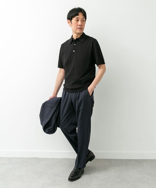URBAN RESEARCH DOORS（アーバンリサーチドアーズ）の「LIFE STYLE TAILOR　ハイゲージ半袖ニットポロシャツ（シャツ/ブラウス・メンズ・IVORY/BLACK/NAVY BLUE/GRAY BROWN・M/L）」の20枚目の写真