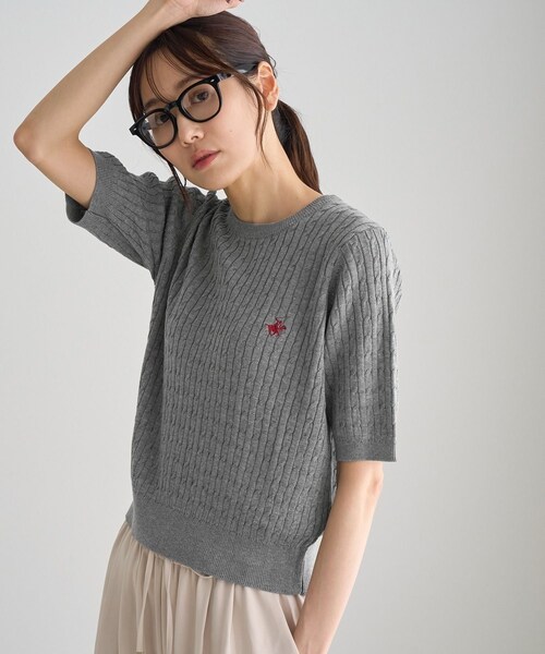 ROPE' PICNIC(ロペピクニック)の「【BEVERLY HILLS POLO CLUB別注】ケーブルニットプルオーバー(ニット/セーター・レディース・ライトグレー/キナリ/ネイビー/レッド・F)」の10枚目の写真