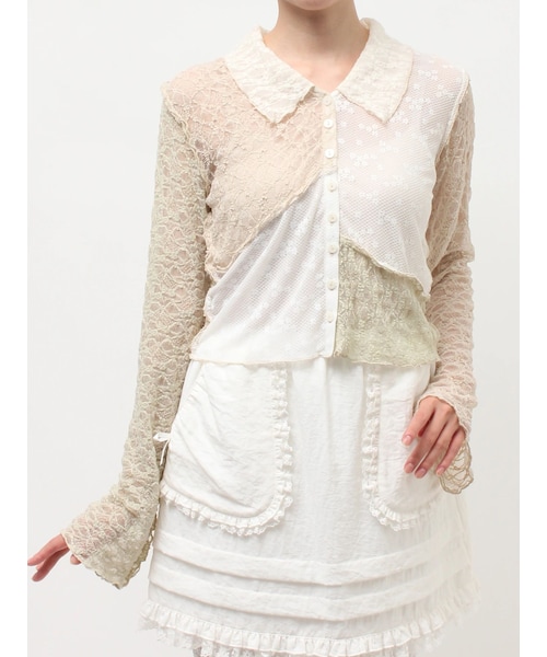 merry jenny（メリージェニー）の「fog color blocking cardigan（カーディガン/ボレロ・レディース・オフホワイト/ブルー/ベージュ・F）」の3枚目の写真