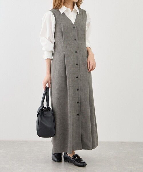 ROPE' PICNIC(ロペピクニック)の「【低身長・小柄さんサイズ】ウエストタックジャンパースカート(ジャンパースカート・レディース・グレー系/ベージュ系/ネイビー・F)」の12枚目の写真