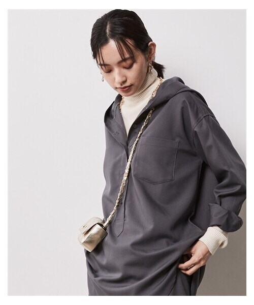 nissen（ニッセン）の「大きいサイズ フーディシャツチュニック シックスタイル（シャツ/ブラウス・レディース・オフベージュ/ブルー/チャコールグレー・L/LL/3L/4L/5L/6L/8L/10L）」の7枚目の写真