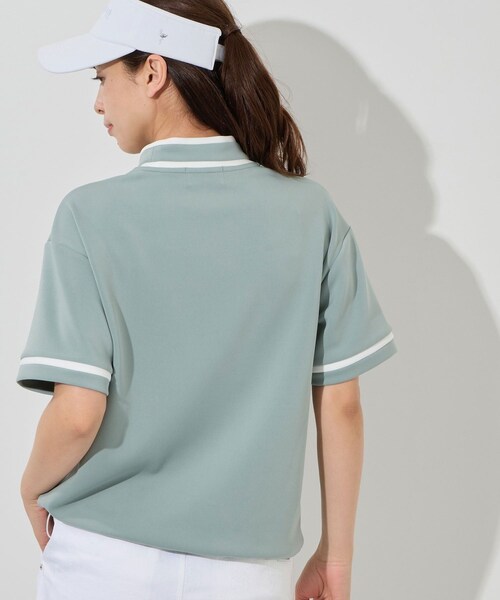 ROPE'（ロペ）の「ダンボールニット5分袖配色プルオーバー/セットアップ対応・UV・接触冷感（Tシャツ/カットソー・レディース・ブラウン/モスグリーン/サックス・L/M/S）」の14枚目の写真