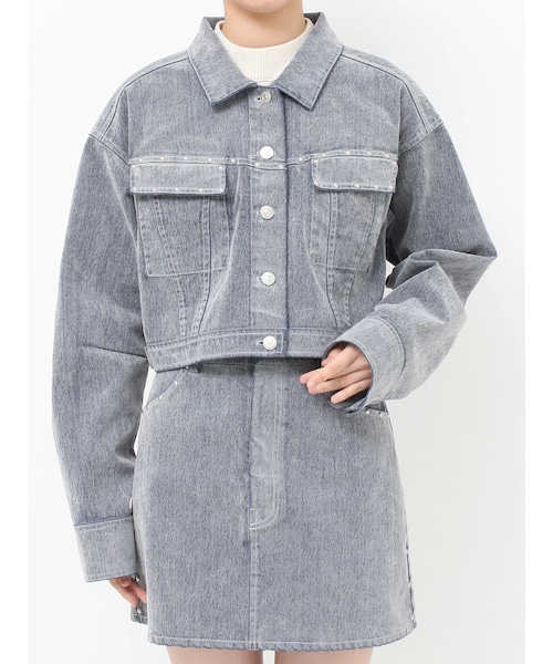 MURUA（ムルーア）の「フロッキーデニムジャケット【セット販売対象】（デニムジャケット・レディース・グレー/ブラック/ボルドー・F）」の2枚目の写真