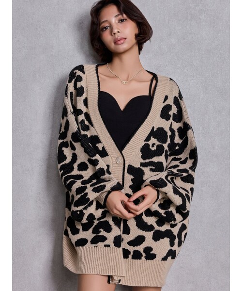 GYDA（ジェイダ）の「ラメGレオパードニットカーディガン（カーディガン/ボレロ・レディース・オフホワイト/グレー/ブラック/ベージュ・F）」の4枚目の写真