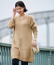 nissen | 大きいサイズ静電気防止洗えるワッフル編キーネックニットチュニック(チュニック)