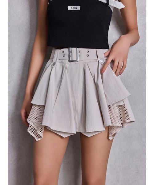 GYDA（ジェイダ）の「HEM Symmetryメッシュスカートライクショートパンツ（スカート・レディース・アイボリー/チャコールグレー/ブラック・F）」の2枚目の写真
