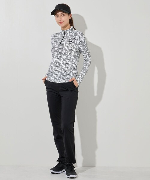 ROPE'(ロペ)の「ウェーブボーダー柄ハーフジップ長袖プルオーバー/UV・吸水速乾・接触冷感(Tシャツ/カットソー・レディース・ブラック/ホワイト・L/M/S/XL)」の18枚目の写真