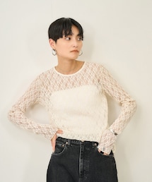 ADAM ET ROPE' | レースシアートップス［ストレッチ］(その他トップス)