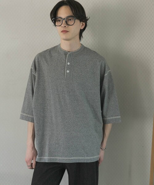 SENSE OF PLACE by URBAN RESEARCH（センスオブプレイスバイアーバンリサーチ）の「『別注』Healthknit×SENSE OF PLACE　ヘンリーネックTシャツ（Tシャツ/カットソー・メンズ・BLACK/TOP  GRAY/OATMEAL・M/L）」の18枚目の写真