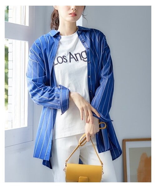 nissen（ニッセン）の「大きいサイズ ゆるシルエットストライプシャツ（シャツ/ブラウス・レディース・ミントグリーン系/ピンク系/ベージュ系/ネイビー系/オフホワイト系・L~LL相当/3L~4L相当/5L~6L相当/8L相当/10L相当）」の19枚目の写真