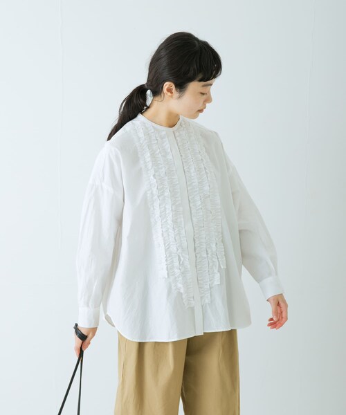 かぐれ（カグレ）の「コットンフリルワイドシャツ（シャツ/ブラウス・レディース・OFF/NAVY・Free）」の7枚目の写真