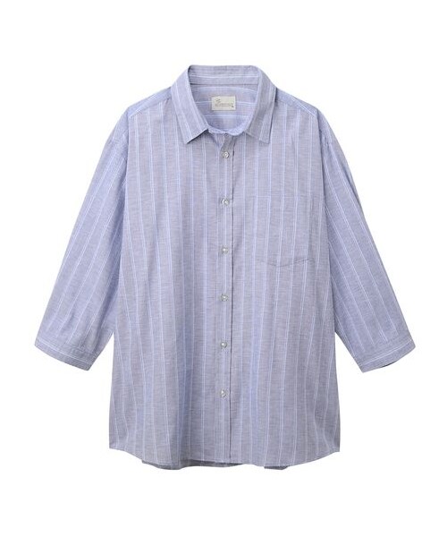 nissen（ニッセン）の「七分袖レギュラーカラーシャツ　吸汗速乾　【大きいサイズ】（シャツ/ブラウス・メンズ・ブルー×レッドストライプ/ネイビーストライプ・3L/4L/5L）」の2枚目の写真