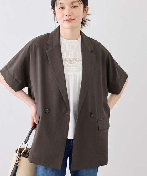 ROPE' PICNIC(ロペピクニック)の「エアリーリネンライク ドルマンジャケット/接触冷感・UVカット・速乾(テーラードジャケット・レディース・ブラック/ダークブラウン/キャメル/ベージュ/ネイビー・F)」の19枚目の写真