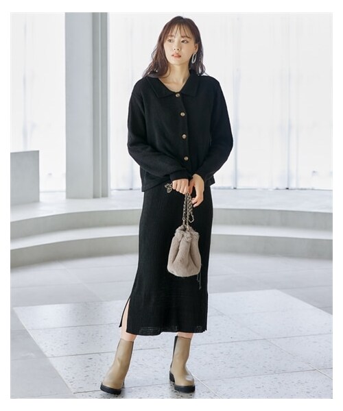 nissen（ニッセン）の「大きいサイズポコポコ編の衿付カーディガンとノースリーブワンピースの２点セット（ワンピース・レディース・カシス+ブラウン/カーキ+アイボリー/黒+黒・L/LL/3L/4L/5L/6L/8L/10L）」の8枚目の写真