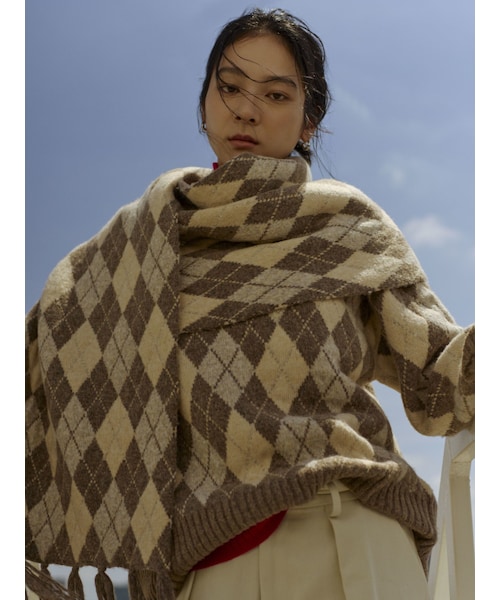 Ungrid（アングリッド）の「アーガイルニットマフラー（マフラー・レディース・ベージュ/チャコールグレー/ネイビー・F）」の3枚目の写真