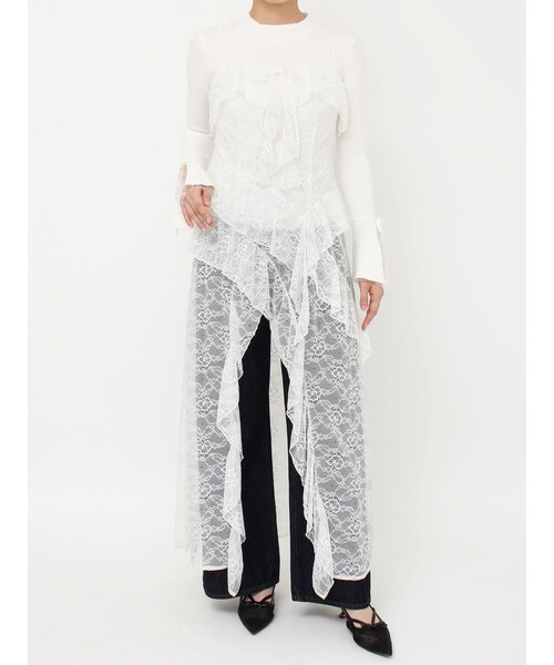 dazzlin（ダズリン）の「ラッフルイレヘムシアービスチェ（キャミソール・レディース・オフホワイト/ブラック/ミントグリーン・S/M）」の6枚目の写真