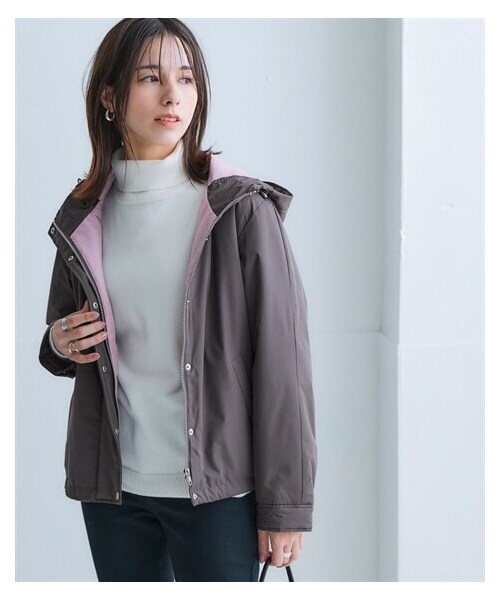 nissen（ニッセン）の「蓄熱サーモプラスショートコート（配色裏地）【防風・はっ水・帯電防止・花粉がつきにくい・マシンウォッシャブル】＜大きいサイズ有＞（ジャケット/アウター・レディース・ダークネイビー×ブルー/チャコールパープル×モーブパープル/黒×ベージュ/カーキ×ピンク/ライトグレー×ラベンダー/ベージュ×ライトグリーン/ライトグレージュ×イエロー・S/M/L/LL/3L/4L/5L/6L/8L/10L）」の17枚目の写真