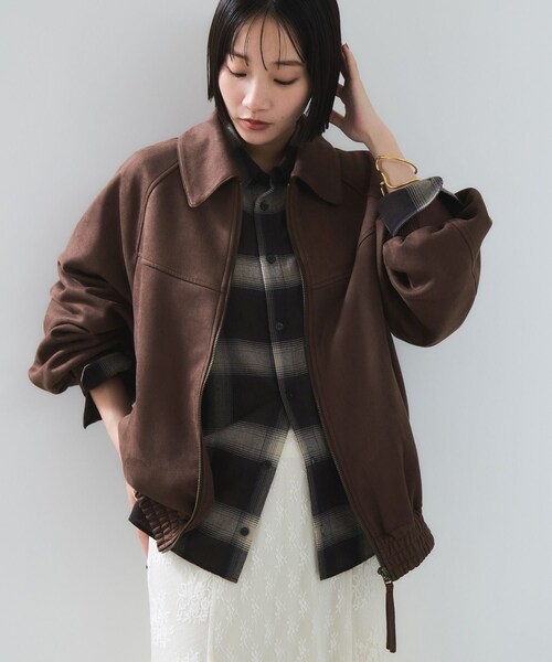 VIS（ビス）の「合皮＆スエードライクジップアップブルゾン（ブルゾン・レディース・ダークブラウン/ダークブラウン系/ピンク系・F）」の4枚目の写真