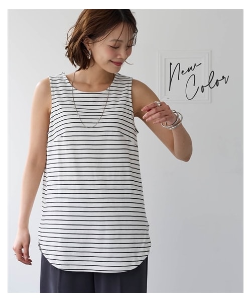 nissen（ニッセン）の「綿１００％フライス素材フィッシュテールタンクトップ（UVカット）＜大きいサイズ有＞（キャミソール・レディース・黒/オフホワイト/オフホワイト×黒ボーダー/黒×オフホワイトボーダー・S/M/L/LL/3L/4L/5L/6L/8L/10L）」の20枚目の写真