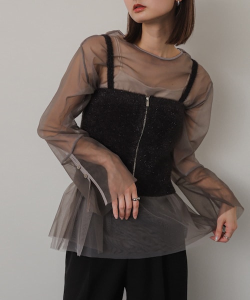 SENSE OF PLACE by URBAN RESEARCH(センスオブプレイスバイアーバンリサーチ)の「シアーチュールトップ(Tシャツ/カットソー・レディース・IVO×GRY/BEG×IVO/C.GRY×GRY/BLK×C.GRY・one)」の3枚目の写真