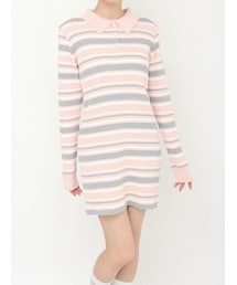 CALNAMUR | マルチボーダーポロニットワンピース(ワンピース)